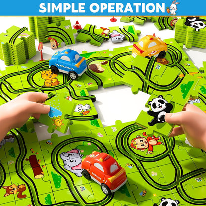 Beby Buty 64PCS Puzzle Track Car Set Toys for Kids Boys, Toddler Toys Gifts for 3 4 5 Year Old, Floor Puzzle Tracks Car for Boys Ages 3-5 4-6, for 3 4 5 6 Year Old