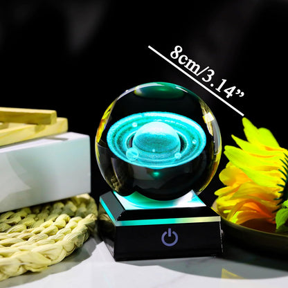 3d Solar System Model Crystal Ball 80mm 3.15inch - Outer Space Astronomy Gifts Room Decor Crystal Sphere Unique Gifts For Men Him Best Birthday Dad Physics Science Teacher Night Light Planet Lamp