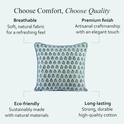 CPC 100% Cotton Throw Pillow Covers 18x18 Inch, Set of 2 Green Block Print Pattern Couch Pillow, Cute Boho Decorative Pillows for Living Room, Bedroom with Hidden Zipper- Agate Green
