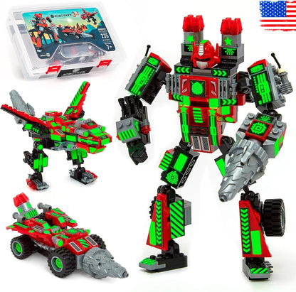 JITTERYGIT Robot Army Buildable Mech Soldier Glow in The Dark Gift Toy Set, Helicopter Military Creative STEM Project, Dinosaur Building Bricks Kit for Kids Ages 6-11 Years Old