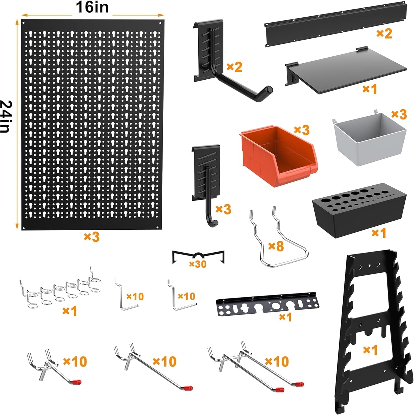TORACK 109 PCS Pegboard Wall Organizer 4 ft. Garage Metal Pegboard Utility Tool Storage Kit w/Toolboard Hooks & Pegboard Hooks Accessories, Wall Mounted Storage Bins & Shelf