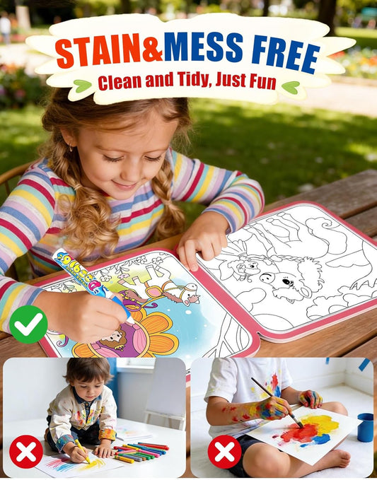 K'ONLE Reusable Water Coloring Books for Toddlers, Clean & Easy Painting & Doodle Book Toys for Kids Ages 1-3, 2-4 | Paint with Water Activity Book, Travel Gift for Boys & Girls-Space