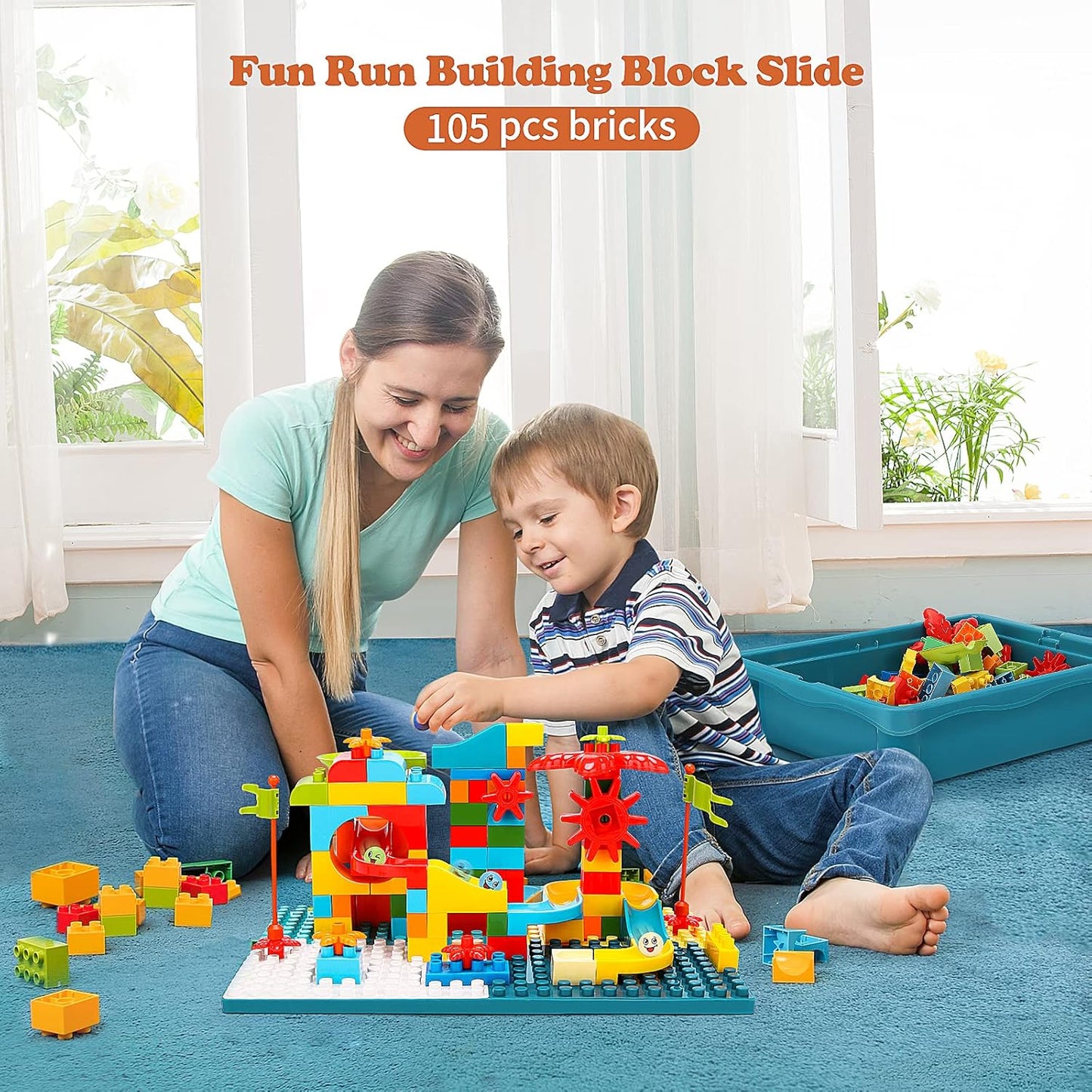 BEAURE 5-in-1 Multi Activity Sand Water Play Table, Double-Sided Kids Activity Table with Storage, 105pcs Marble Run Building Blocks Sensory Table for Kids Toddler Boys Girls