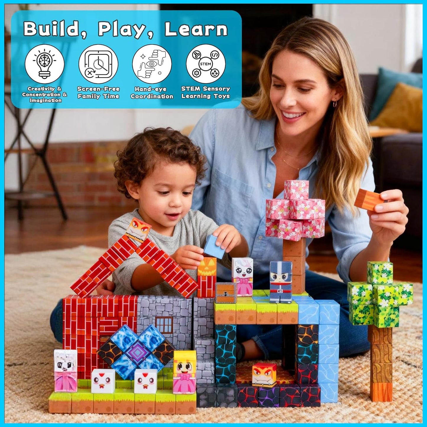 Magnetic Building Blocks for Kids Magnet Build Cubes Toys Magnets STEM Montessori 150 PCS 0.8in Sensory Construction Game for Toddler Ages 3 4 5 6 7 8 9 10 Boys Girls Christmas Birthday Gifts