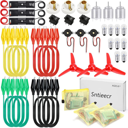 Sntieecr 6 Set 131 PCS DC Motors Kit, Mini Electric Motor 1.5-3V 15000RPM with 66 PCS Plastic Gears, Shaft Propeller, Bulbs, Buzzer Sounder, Science Experiment Set for Kid DIY STEM Engineering Project