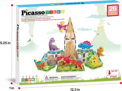 PicassoTiles Magnetic Tiles Magnet Tile Building Blocks Marine Animal World Themed Set with 8 Ocean Character Action Figures STEM Learning Toy Construction Toddlers Boys Girls Ages 3+ PTQ25