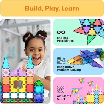 PicassoTiles Magnetic Building Block Set Geometry Shape Magnet Tiles Construction Toy STEM Learning Kit Educational Playset Playboard Pretend Play Stacking Blocks Child Brain Development PT16