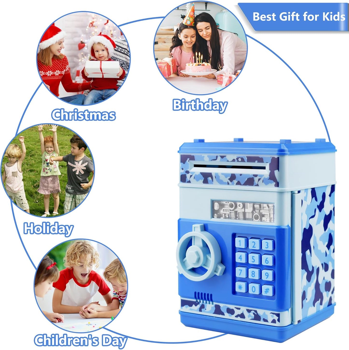 Piggy Bank Electronic Mini ATM for Kids Baby Toy, Safe Coin Banks Money Saving Box Password Code Lock for Children,Boys Girls Best Gift (Silver)