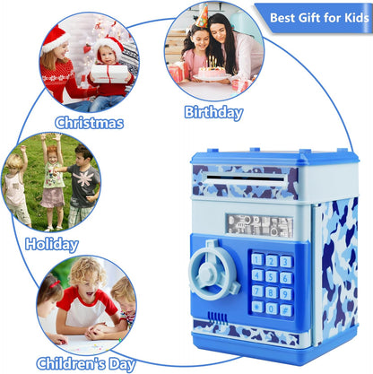 Piggy Bank Electronic Mini ATM for Kids Baby Toy, Safe Coin Banks Money Saving Box Password Code Lock for Children,Boys Girls Best Gift (Silver)