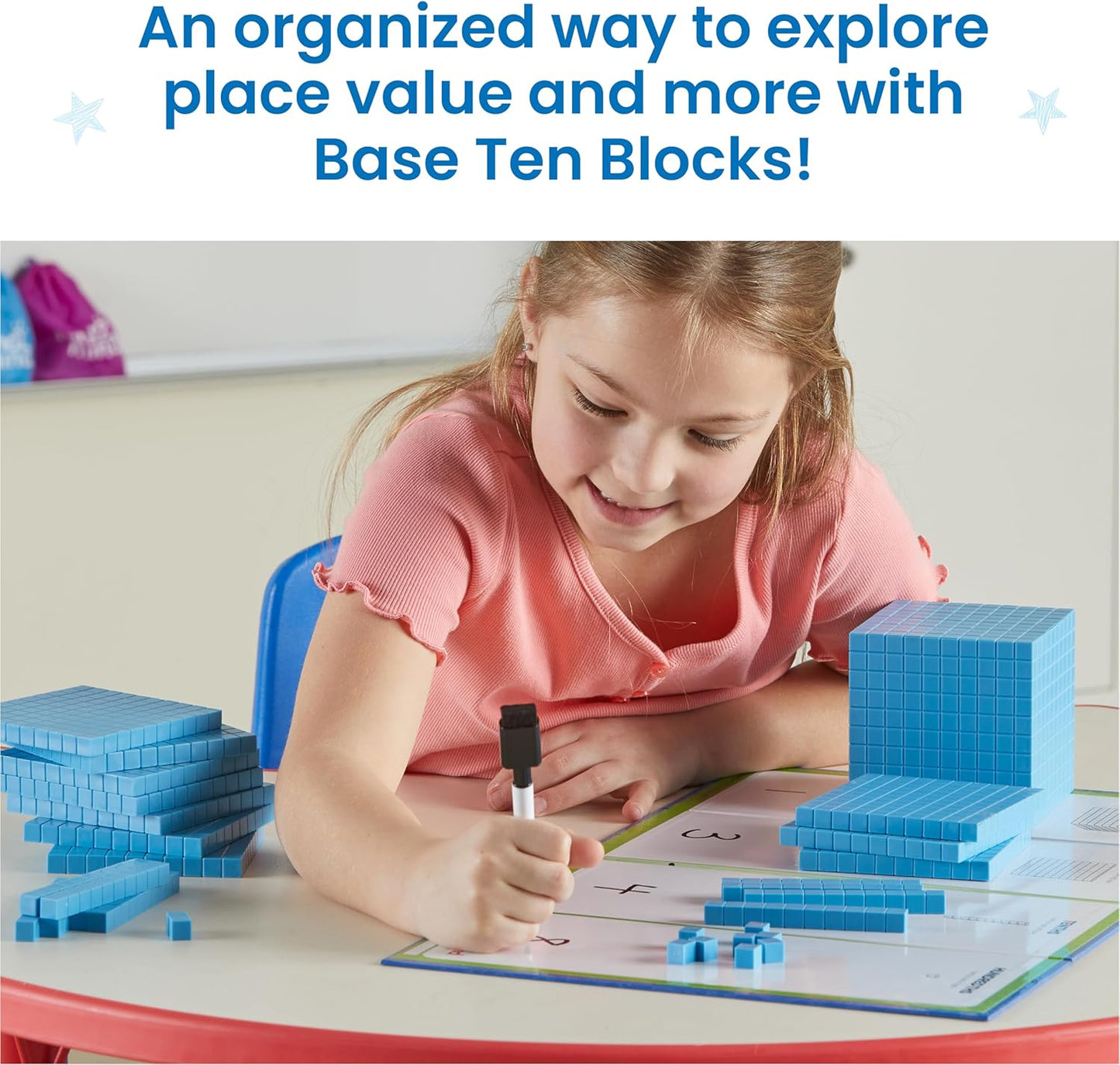 hand2mind Foam Base Ten Blocks Activity Set, Place Value Manipulatives, Base 10 Blocks for Math, Counting Cubes, Math Manipulatives 1st Grade, Small Group Classroom Must Haves (133 Pieces)