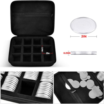 PAIYULE 96 Pieces 46mm Coin Capsules, with Foam Gasket and Plastic Storage Organizer Box, 6 Sizes (20/25/27/30/38/46mm) Coins Collector Case Holder for Coin Collection Supplies(Black)
