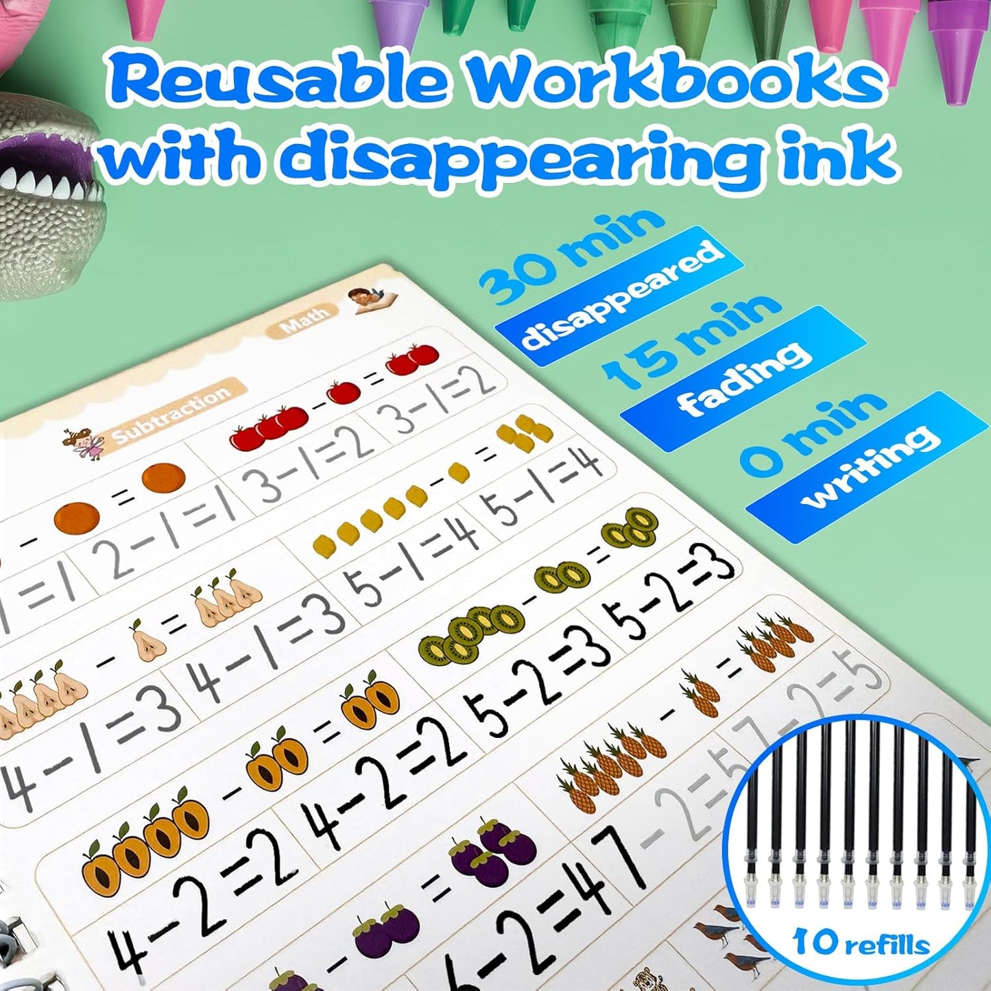 4 Magic Grooved Writing Practice for Kids - English Pre K Tracing Practice Book, Reusable Preschool Handwriting Workbooks Without Tears, 4-Theme Copybooks with Pen Refill for Age 3-10 (English, Small)
