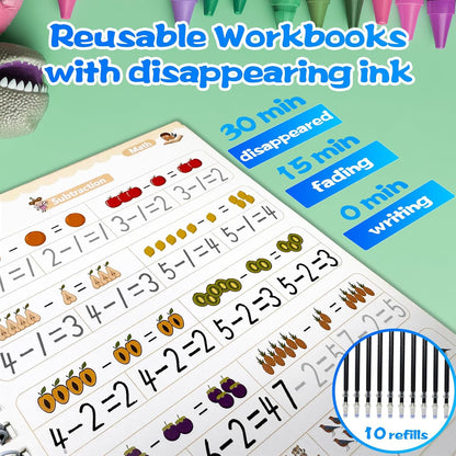 4 Magic Grooved Writing Practice for Kids - English Pre K Tracing Practice Book, Reusable Preschool Handwriting Workbooks Without Tears, 4-Theme Copybooks with Pen Refill for Age 3-10 (English, Small)