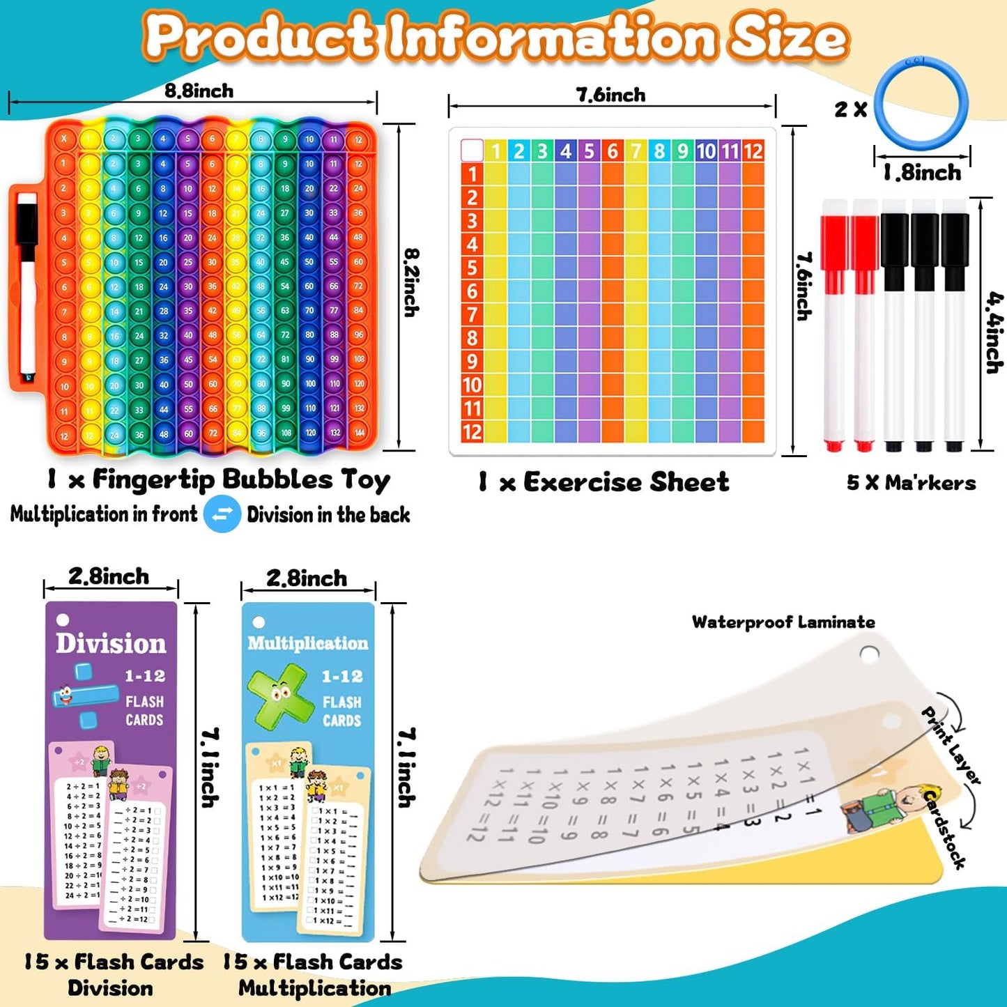 Multiplication Flash Cards + Division Flash Cards + Fingertip Bubbles Toy, Interesting Math Combination, Math Games for Children Aged 3 +