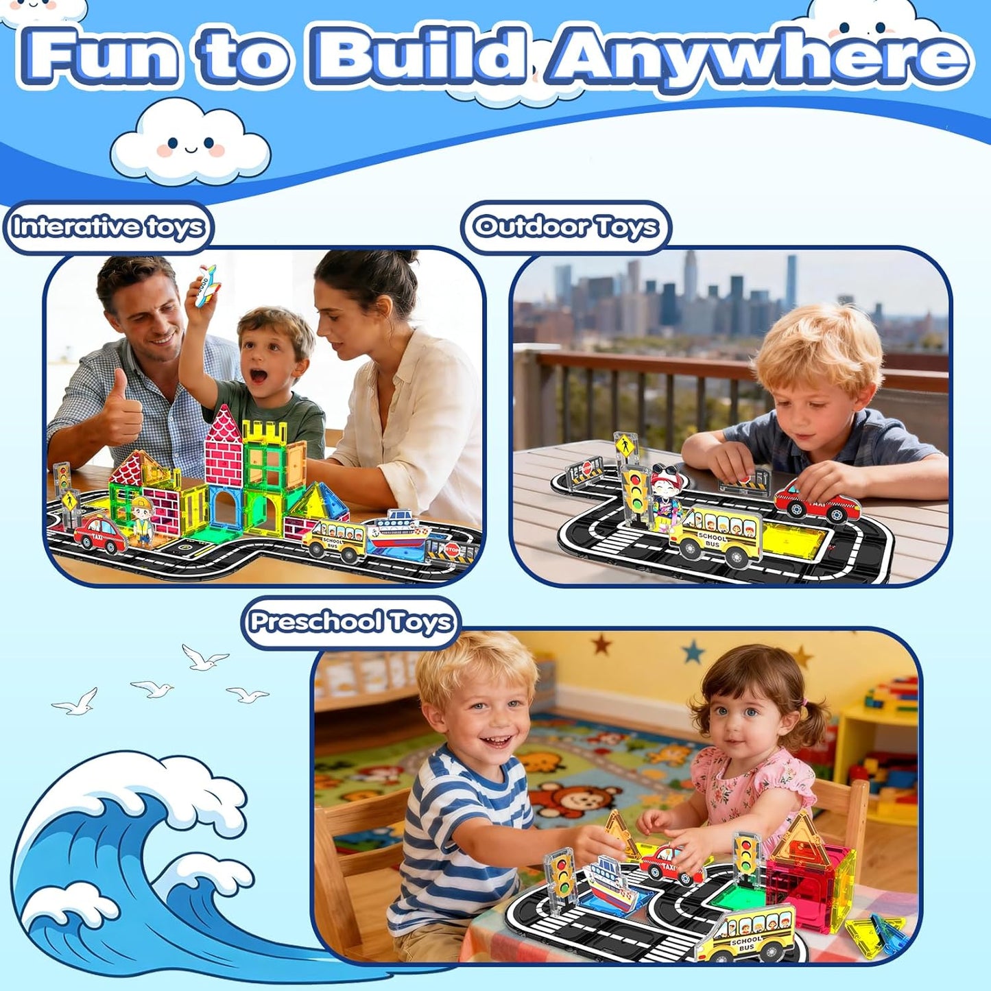Goodtiles Magnetic Tiles Road Expansion Set, STEM Magnetic Building Blocks for Kids Ages 3-5 4-8 5-7, Preschool Learning Sensory Kids Toys for Toddler Birthday