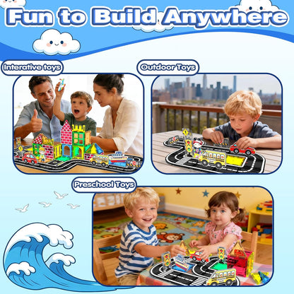 Goodtiles Magnetic Tiles Road Expansion Set, STEM Magnetic Building Blocks for Kids Ages 3-5 4-8 5-7, Preschool Learning Sensory Kids Toys for Toddler Birthday