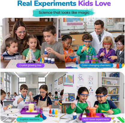Power & Reactions Chemistry Kit - 40+ STEM Educational Science Experiments for Kids Ages 7-12 with Periodic Table Cards & All Tools, Hands-On Learning Activities for Boys & Girls