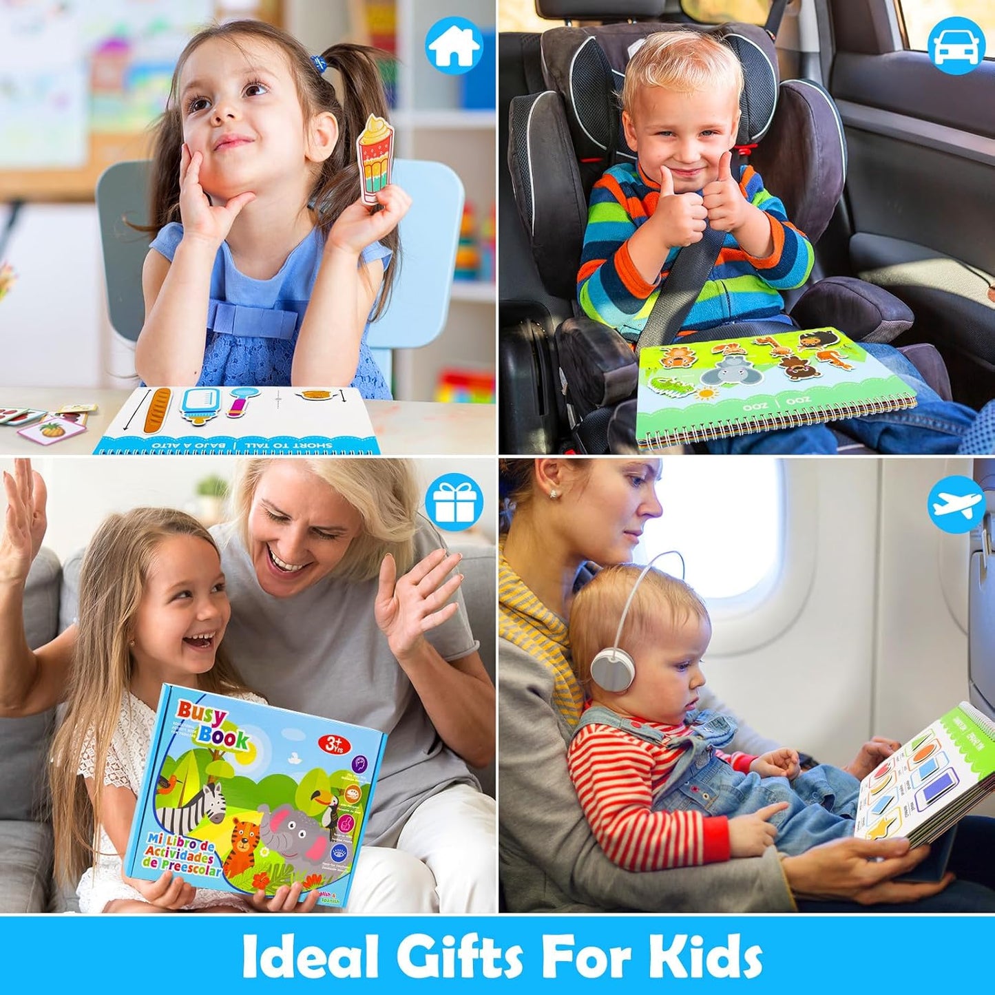 Spanish & English Bilingual Montessori Books for Toddlers 3-4-5, Pre-Assembled Reusable Sticker Activities Toy for Kids to Learn Spanish - Speech Therapy Easter Gifts for Kid - Juguetes Para Niñas