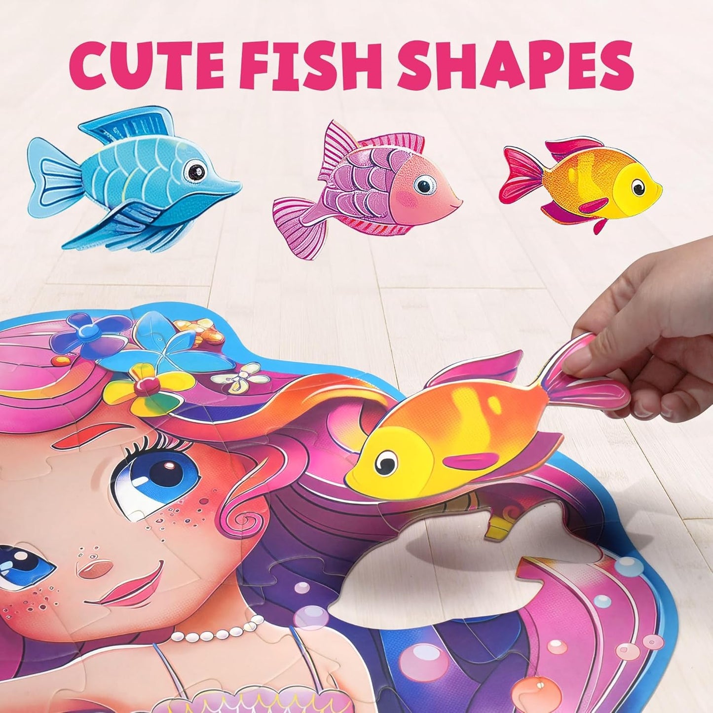BenBen Floor Puzzles for Kids, 52 Piece Jumbo Mermaid Puzzle for Kids Ages 4-6, Large Jigsaw Puzzle for Toddlers 3-5, Mermaid Toys Birthday Gift for Girls Boys