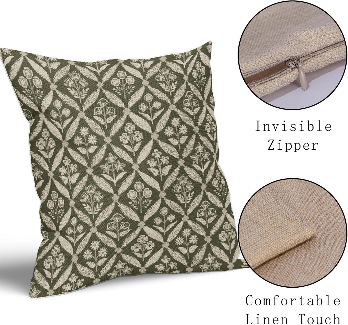 Blue Green Floral Block Print Pillow Covers 12X20 Set of 2, Flower Pattern Spring Summer Print Decorative Throw Pillow Covers Outdoor Farmhouse Seasonal Cushion Case Couch Sofa Bed Decor
