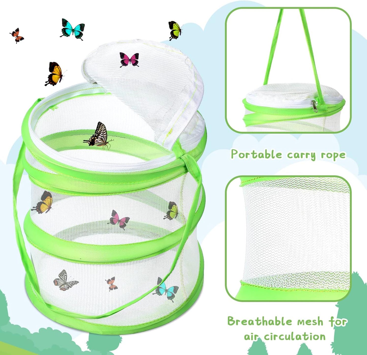 Sherr Mini Butterfly Habitat Cage Clear Mesh Butterfly Net Cage Container Foldable Terrarium, 6.2x7.1inch