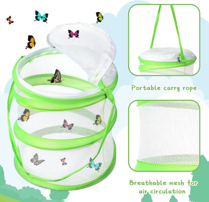 Sherr Mini Butterfly Habitat Cage Clear Mesh Butterfly Net Cage Container Foldable Terrarium, 6.2x7.1inch