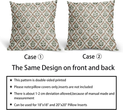 Blue Green Floral Block Print Pillow Covers 12X20 Set of 2, Flower Pattern Spring Summer Print Decorative Throw Pillow Covers Outdoor Farmhouse Seasonal Cushion Case Couch Sofa Bed Decor