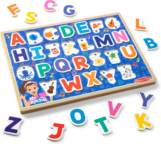 Melissa & Doug® Ms. Rachel™ Wooden Phonics Alphabet Sound Puzzle with Light-Activated Sound Effects, 26-Piece Toddler Toys for Boys and Girls Ages 2+ Years - FSC Certified