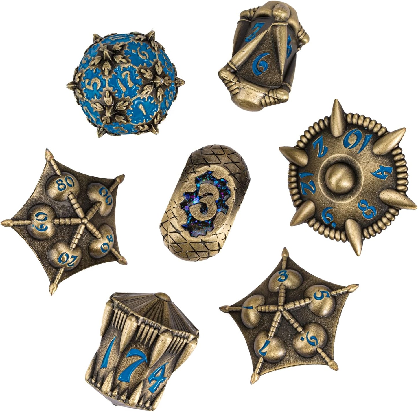 UDIXI Steampunk Metal Dice Set, 7 Die Polyhedral DND Dice Set for D&D Role Playing Game and Math Teaching (Ancient Copper)