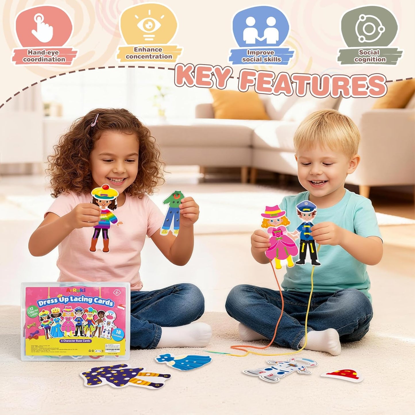 52 PCS Animals Lacing Cards for Kids Ages 3-5, Uppercase Sewing Cards Kits, Animal Alphabet Matching Games for Preschool Learning, Developing Fine Motor Skills Supplies