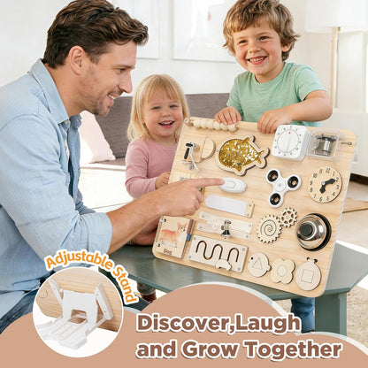 Montessori Large Busy Board for 1 2 3 4,Wooden Sensory Activity Toys,Fine Motor Skills & Early Learning for Toddler Baby Boys Girls Gifts for ADHD & Autistic Kids Children