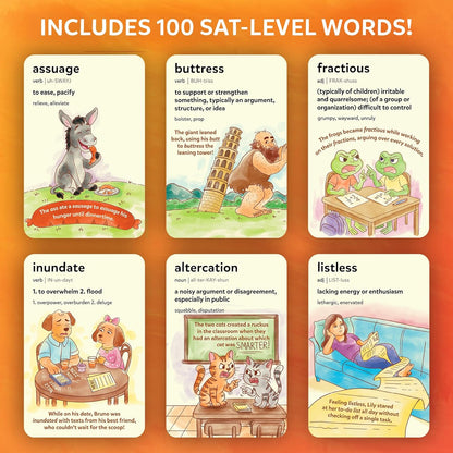 Skillmatics Vocabulary Flash Cards for Kids - Learn 100 Words with Wordplay, Visuals, & Soundplay, Educational Gift for Ages 8, 9, 10 & Up, Screen-Free Language Game
