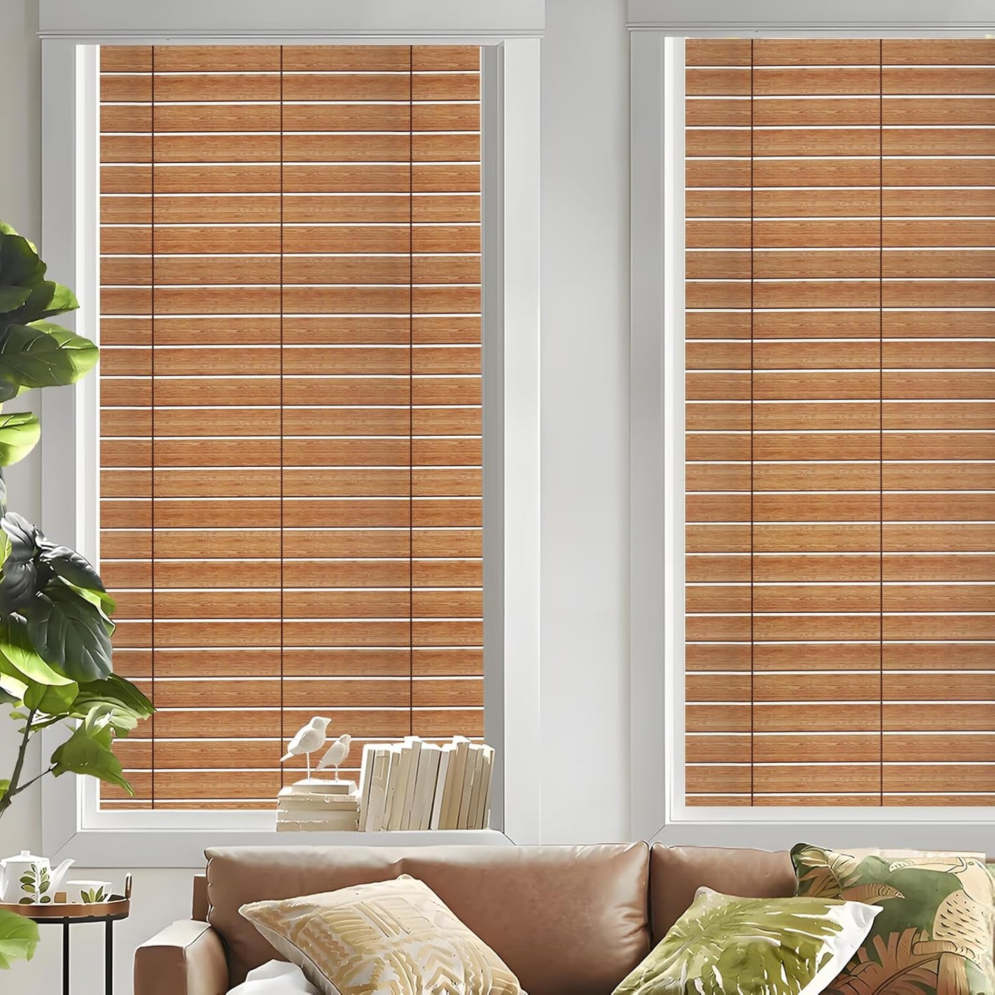 DKTIE Wooden Blinds Pattern Decorative Window Privacy Film, Sun Blocking Heat Control, Static Cling No Glue, with Installation Tools, Stained Glass Window Film (S531, 17.7" x 78.7")