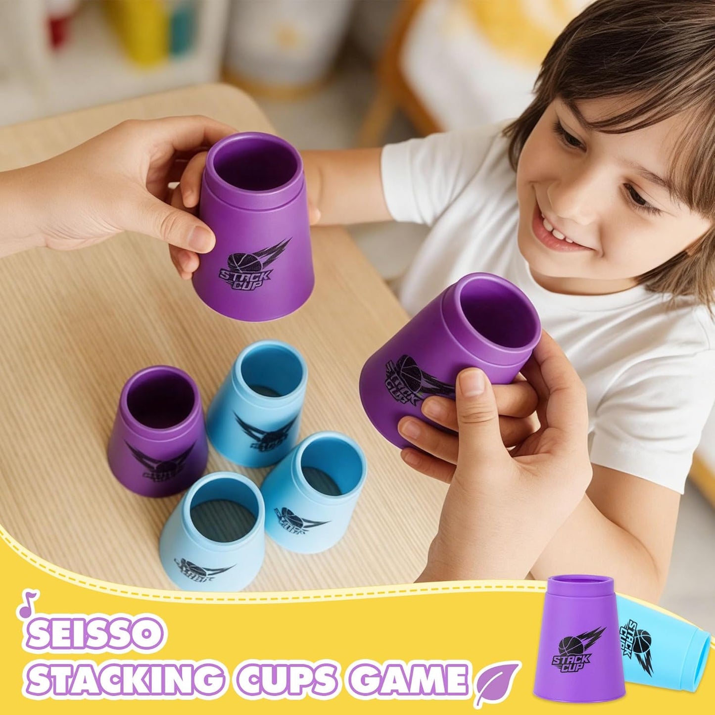 SEISSO Quick Stacking Cups, Stacking Cup Set Classic Stack Training Game Toys,12PCS Purple Stacking Cup Set for Boys Girls Kids