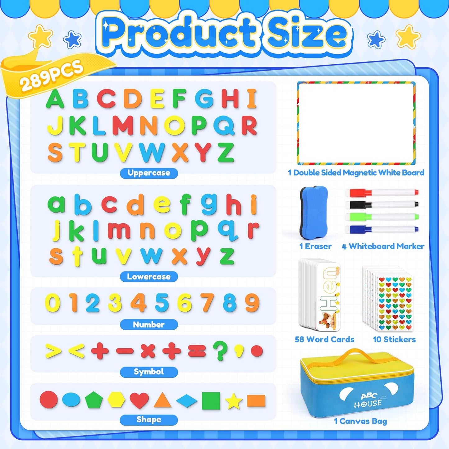 335 Pcs Magnetic Letters Numbers Alphabet Fridge Magnets Kit Letter Number Magnets with Magnetic Board and Word Cards Foam Alphabet Letters Magnets Set