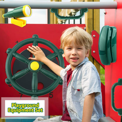 5 Pcs Kids Playground Accessories for Kids Outdoor Plastic Steering Wheel Swingset Phone Pirate Telescope Telephone Safety Handle for Child Backyard Tree House Playhouse Jungle Gym (Yellow Set 1)