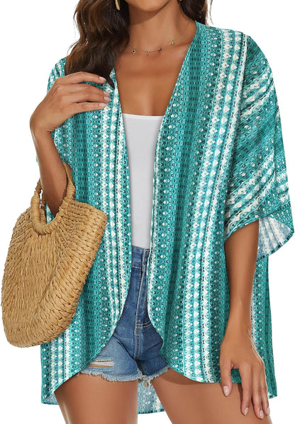 Womens Kimono Cardigans Beach Cover ups Swimwear Puff Sleeve Loose Casual Summer Tops 2026