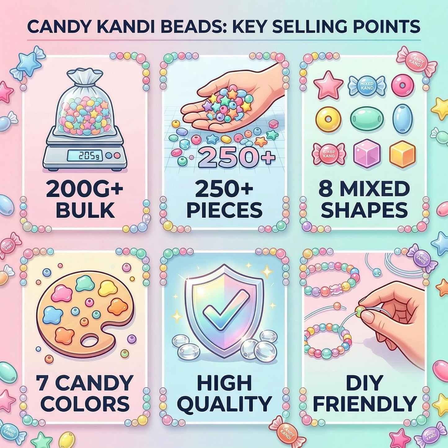 200g+ Candy Bulk Assorted Cute Kandi Beads for Jewelry Making, Bracelet Making Kit, Craft Supplies Charm Beads(Mixed II)
