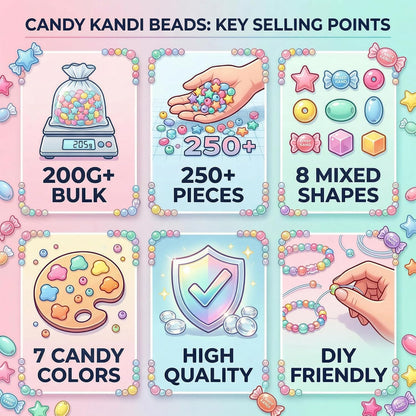 200g+ Candy Bulk Assorted Cute Kandi Beads for Jewelry Making, Bracelet Making Kit, Craft Supplies Charm Beads(Mixed II)