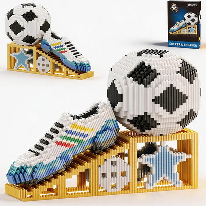 2026 New Soccer Ball with Sport Sneaker Building Block Set, Realistic Soccer, Luminous Crystal Shoe, Golden Stand STEM Bricks, DIY Educational Toy World Football Cup Gifts for Teen, Adult