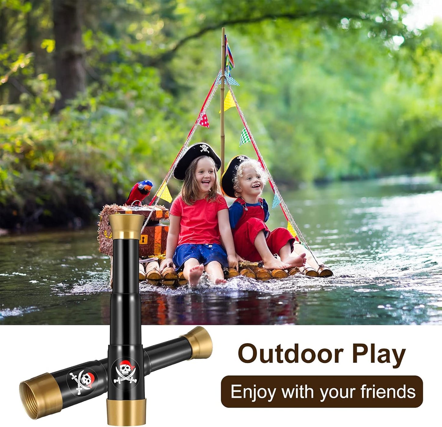 2 Pieces Plastic Pirate Telescope Toy Portable Adjustable Mini Retro Telescope Mini Plastic Pirate Captain Monocular Telescopes Toy for Party Favor Supplies, Bronze and Black