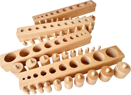 Montessori Sensorial Cylinder Blocks Beechwood 18.9" 12.5lbs- Premium Solid Beechwood Educational Materials, Visual Discrimination Toys, Preschool Learning Supplies for Fine Motor Skills Development