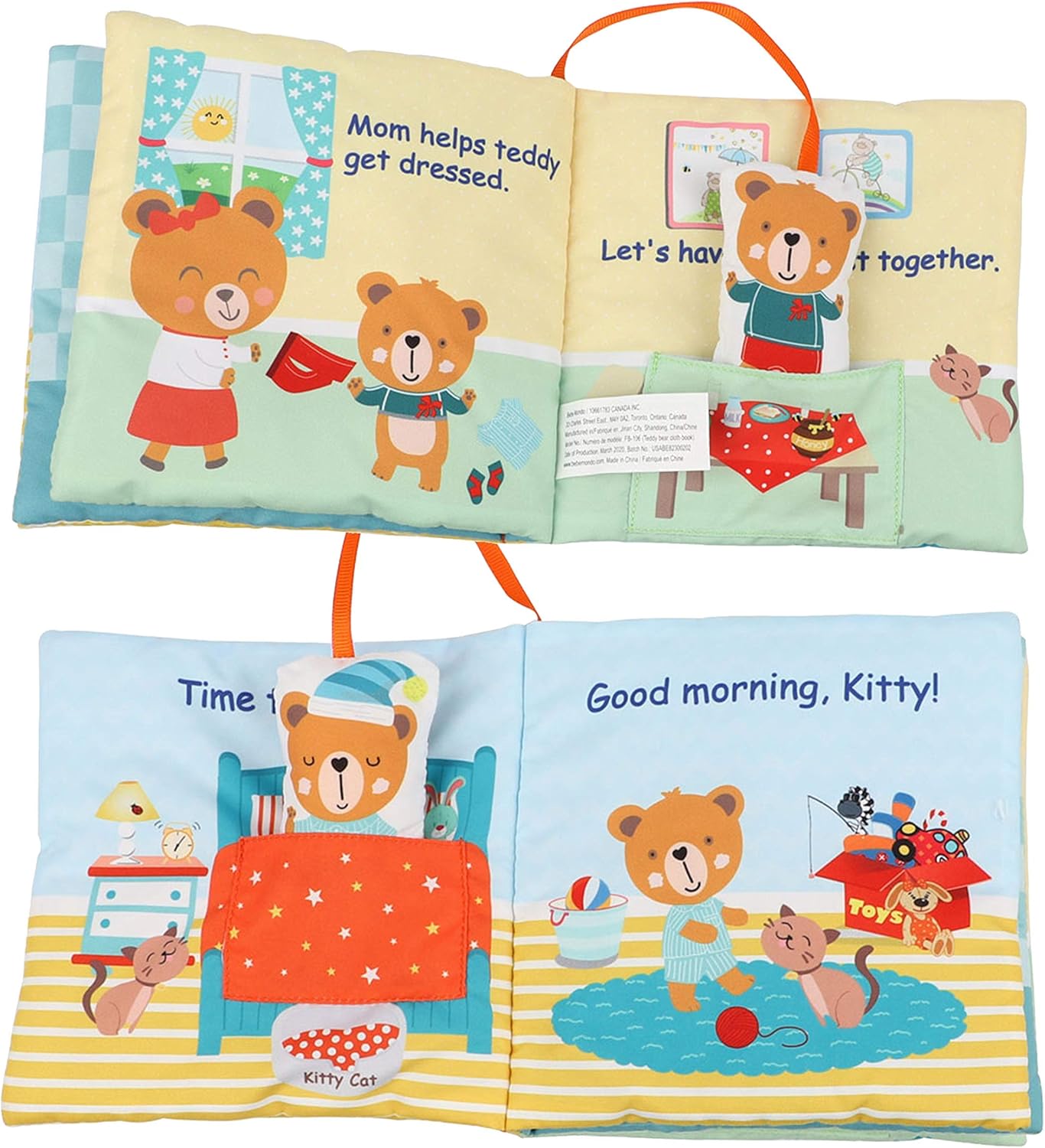 Bebe Mondo Teddy Bear Tummy Time Toy with Mirror, Soft Baby Book for 0-3-6-12 Months, Infant Sensory Developmental Toy, Shower Baby Gifts,Activity Quiet Cloth Book for Newborns,1-2 Year Old Book-Night