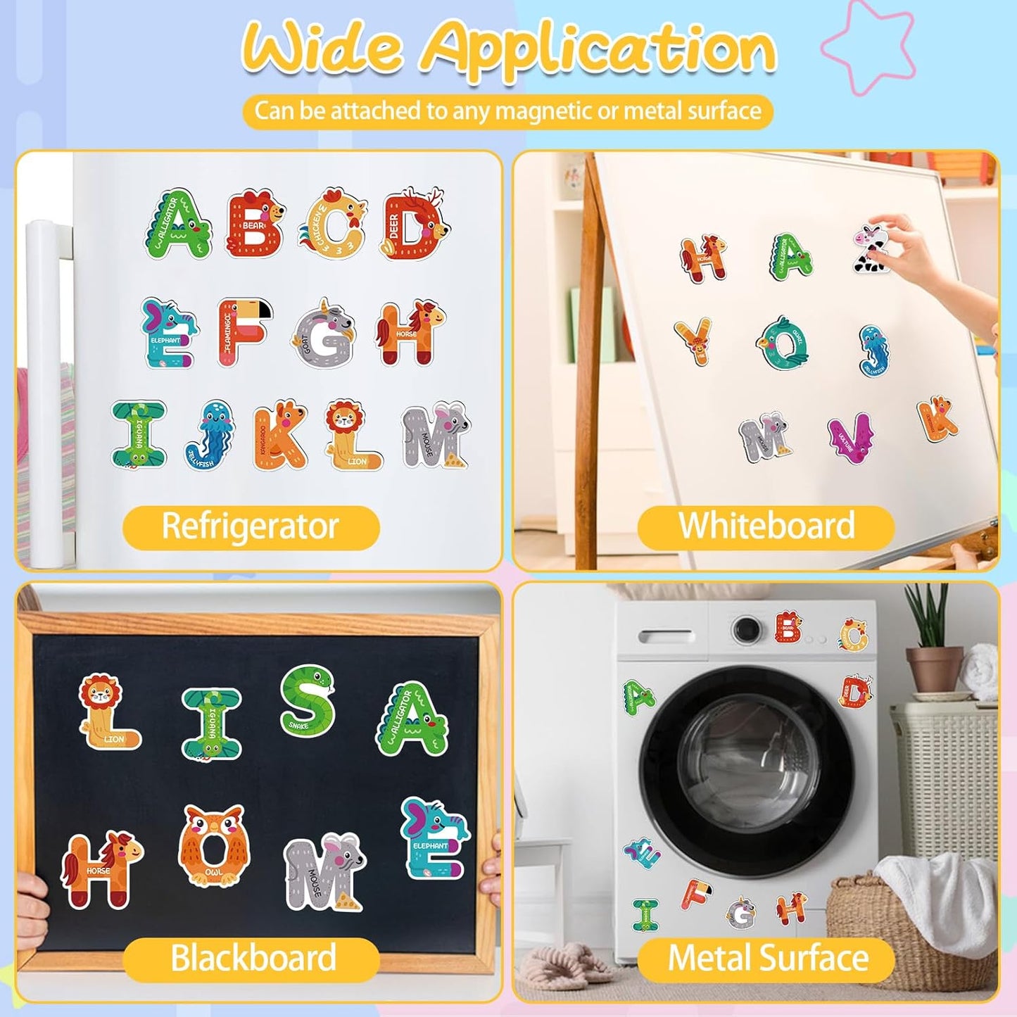 48Pcs Magnetic Letters and Numbers Fridge Magnets, 26 Uppercase Letters 0-9 Numbers Refrigerator Magnets Cute Animal Alphabet Magnets for Student School Learning Spelling