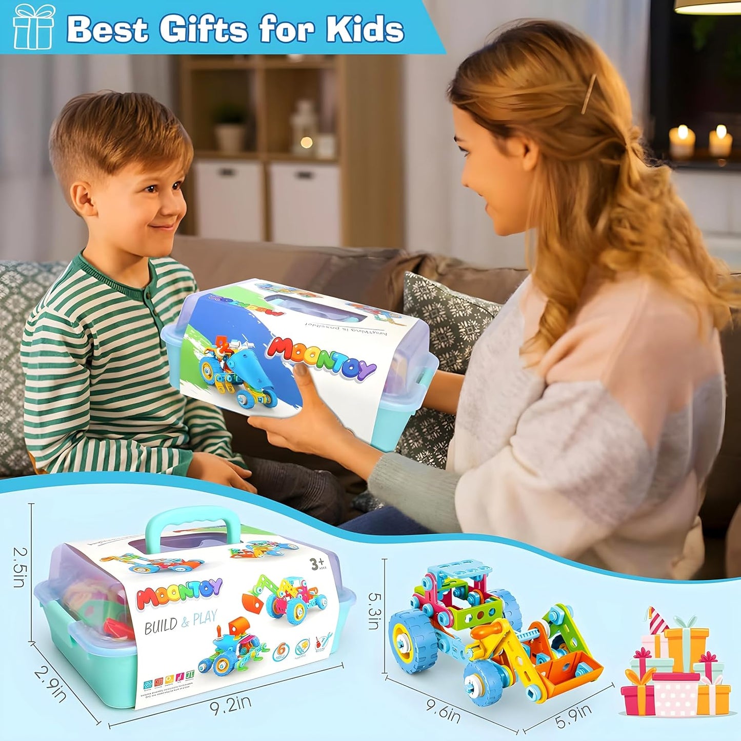 MOONTOY STEM Toys for 3 4 5 6 7 8+ Year Old Boy Birthday Gift, Building Toys for Kid Age 4-8 5-7 6-8 8-12, Preschool Educational Stem Kit Creative Activities for Boys Girls Christmas Idea Gift 118pcs