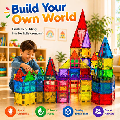 LATI Magnetic Tiles Starter Set for Kids,Beginner Magnetic Building Blocks for Early Learning, Build in 2D & 3D, Open-Ended STEM Building Toy,Easy to Start for Early Builders,Toy Gift for Ages 3–6