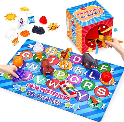 JoyCat Mystery Alphabet Box for Kids 26 PCS Letters Sorting Matching Game Activities Letter Sounds Fine Motor Learning Toys for Preschool Kindergarten Classroom - Easter Basket Stuffers Gifts