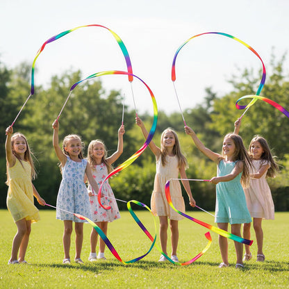 YGEOMER Ribbon Wands, 12pcs Rainbow Gymnastics Ribbons for Kids, Twirling Dance Sticks for Artistic Dancing, Talent Shows & Birthday Party Props