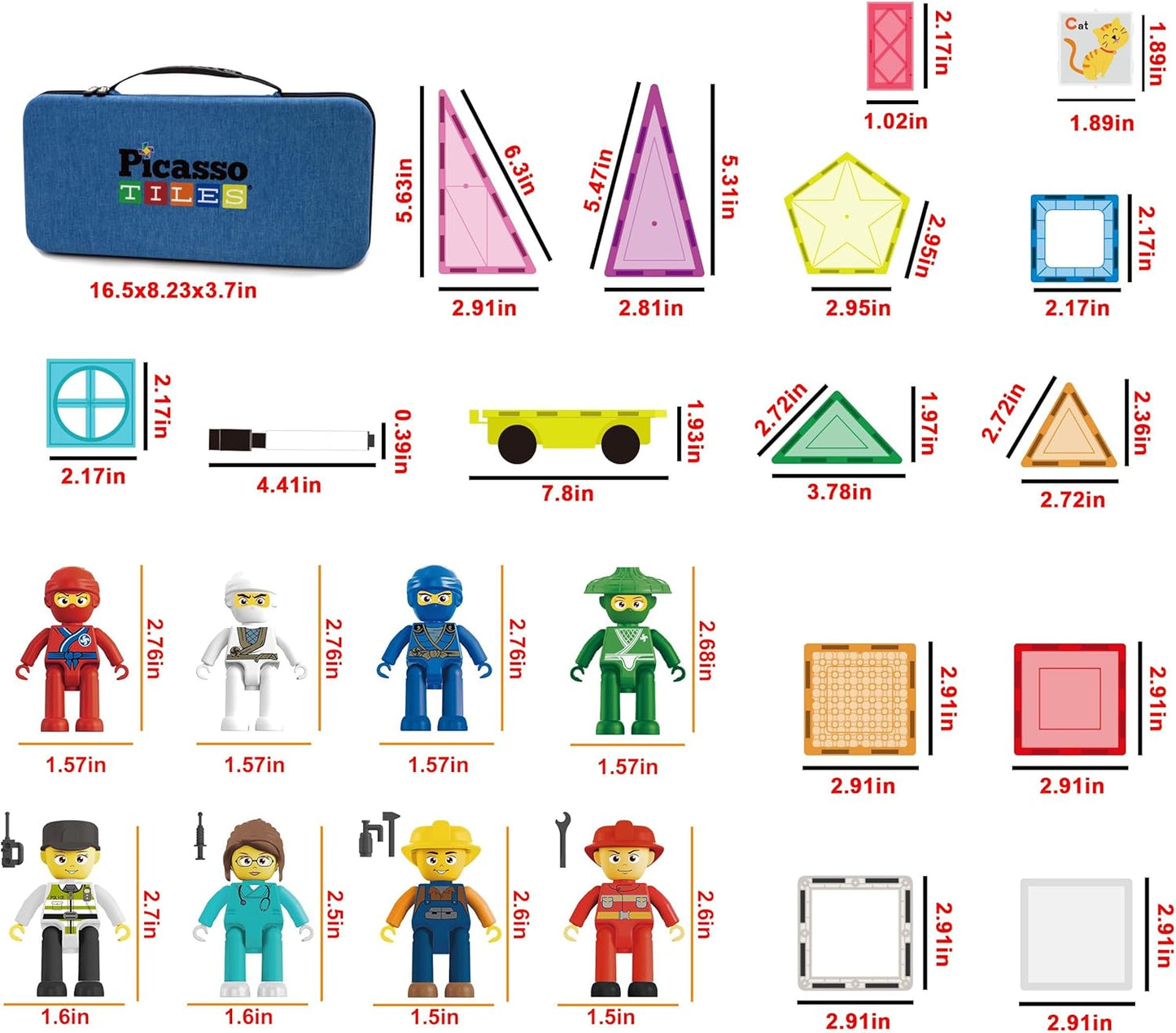 PicassoTiles 101 PCs Magnetic Tiles Building Block with Storage Case Included Bold Colors Travel Carry Case Construction Set for Boys & Girls Great Gift Preschool Kindergarten Montessori Playing Toys