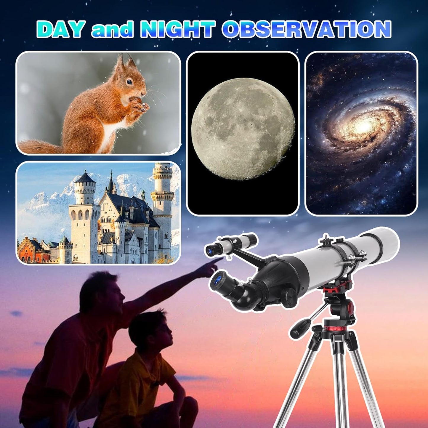 Telescope for Adults High Powered, 80mm Aperture 600mm Telescopes for Astronomy Adults&Kids&Beginners, Portable Travel Refractor Telescope with Tripod&Phone Adapter&Bag for Ground&Moon Viewing, Pink